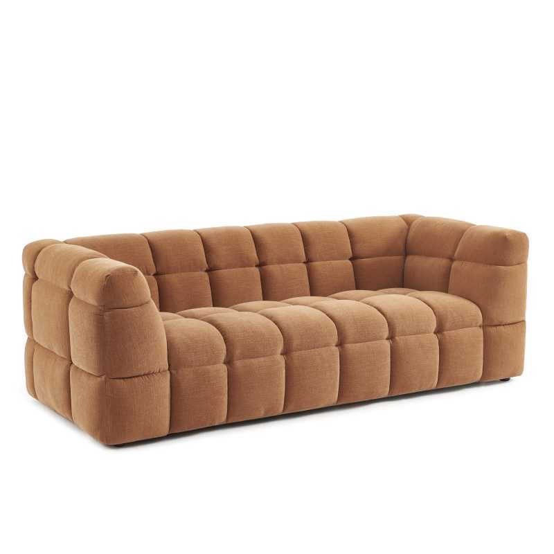 Ensemble canapé droit 3 places + pouf MOODY tissu lin écureuil