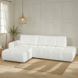 Canapé d'angle gauche convertible SORELLA 4 places tissu chenille écru