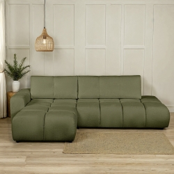 Canapé d'angle gauche convertible SORELLA 4 places tissu chenille vert kaki