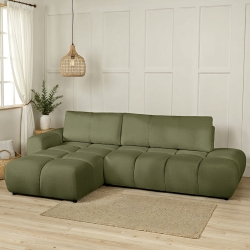 Canapé d'angle gauche convertible SORELLA 4 places tissu chenille vert kaki