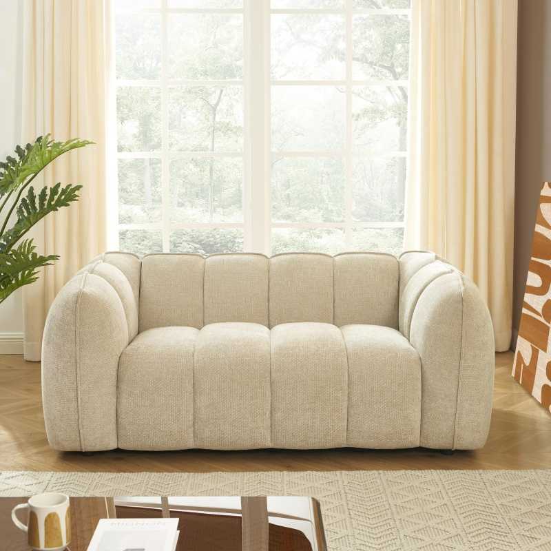 Ensemble canapés droits fixes 3+2 MATILDA tissu chenille beige