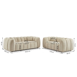 Ensemble canapés droits fixes 3+2 MATILDA tissu chenille beige