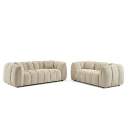 Ensemble canapés droits fixes 3+2 MATILDA tissu chenille beige