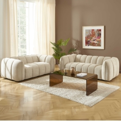 Ensemble canapés droits fixes 3+2 MATILDA tissu chenille beige