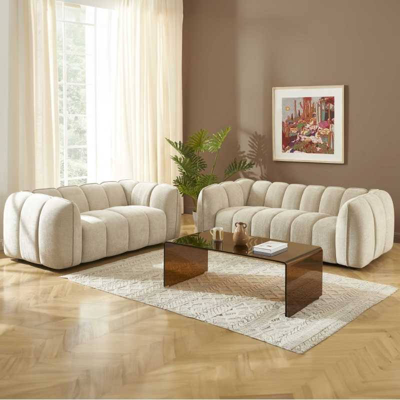 Ensemble canapés droits fixes 3+2 MATILDA tissu chenille beige