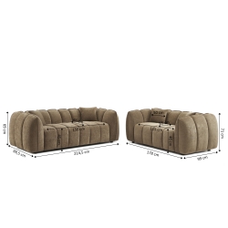 Ensemble canapés droits fixes 3+2 MATILDA tissu chenille marron