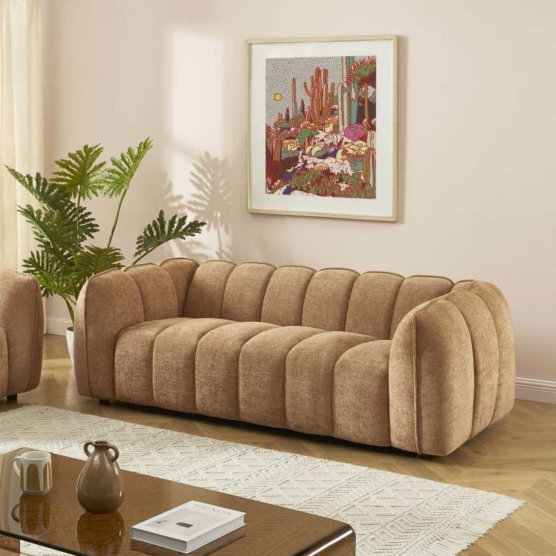 Ensemble canapés droits fixes 3+2 MATILDA tissu chenille terracotta