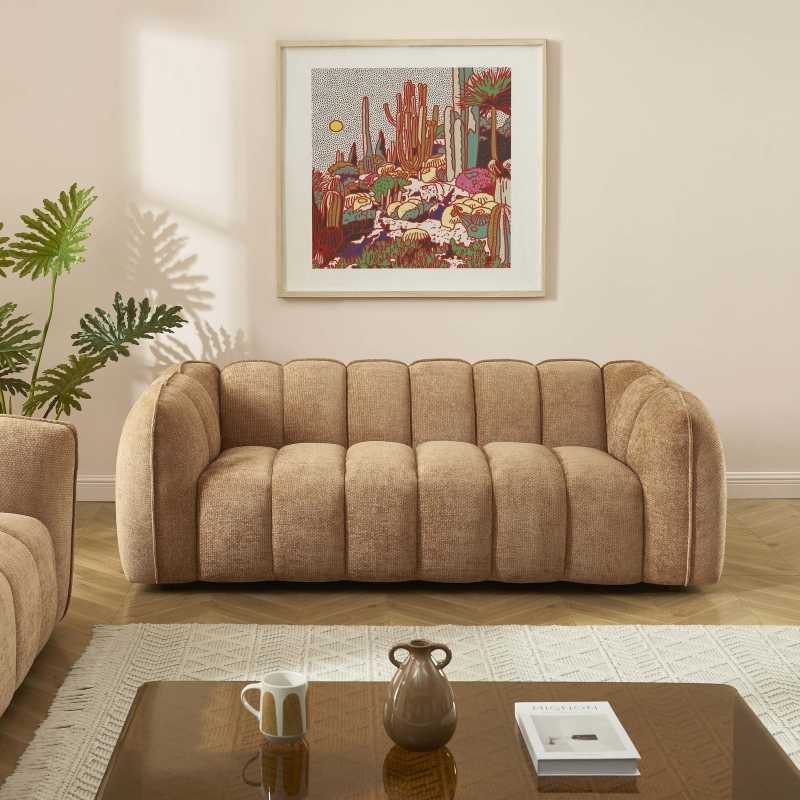 Ensemble canapés droits fixes 3+2 MATILDA tissu chenille terracotta