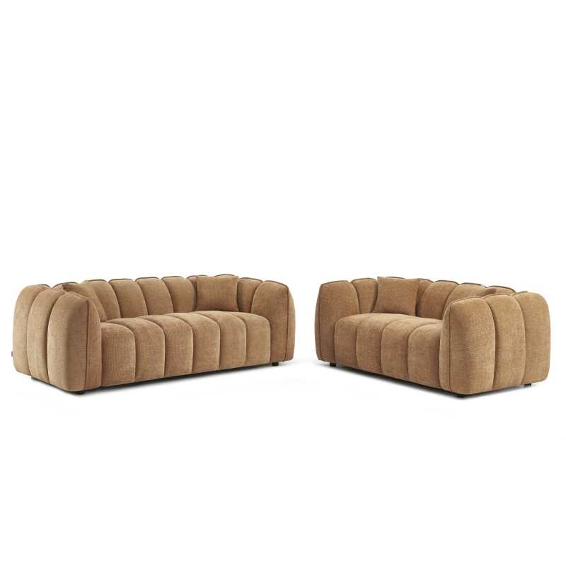 Ensemble canapés droits fixes 3+2 MATILDA tissu chenille terracotta