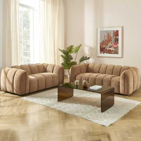 Ensemble canapés droits fixes 3+2 MATILDA tissu chenille terracotta