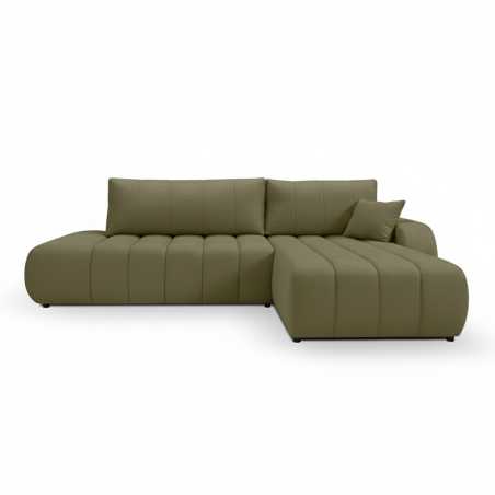 Canapé d'angle droit convertible BELEM 4/5 places tissu chenille vert
