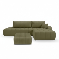 Canapé d'angle droit convertible BELEM 4/5 places tissu chenille vert