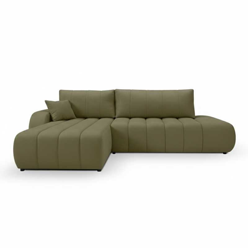 Canapé d'angle gauche convertible BELEM 4/5 places tissu chenille vert kaki