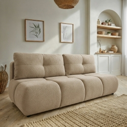 Canapé droit convertible TASCA 3 places tissu bouclette taupe