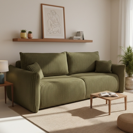 Canapé droit convertible GLORIA 3 places velours côtelé vert sauge