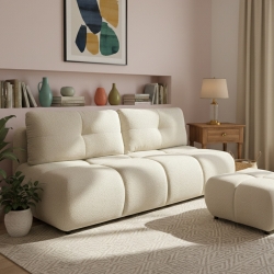 Canapé droit convertible TASCA 3 places tissu bouclette grège