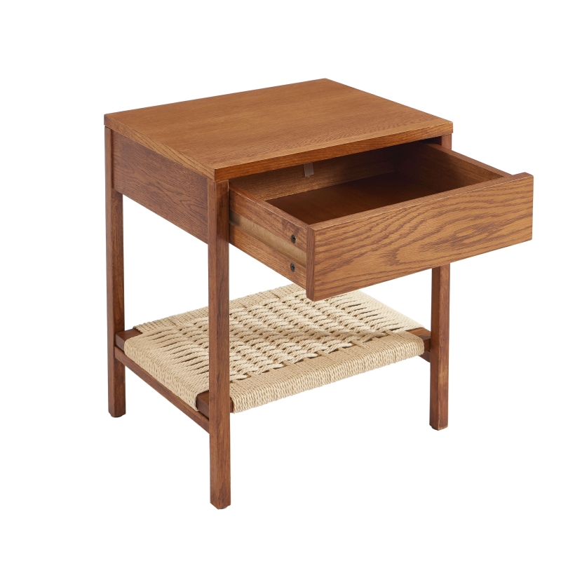 Table de chevet GINKO placage chêne couleur noyer et corde