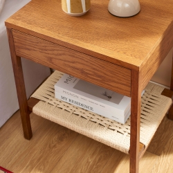 Table de chevet GINKO placage chêne couleur noyer et corde