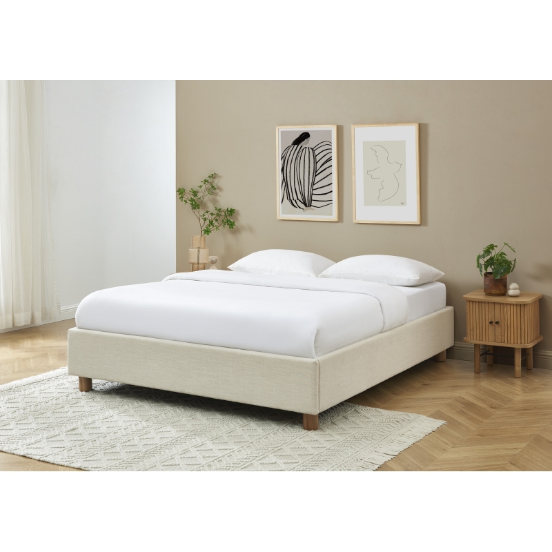 Lit coffre KORALL 160x200 tissu beige lin sommier inclus