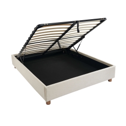Lit coffre KORALL 160x200 tissu beige lin sommier inclus