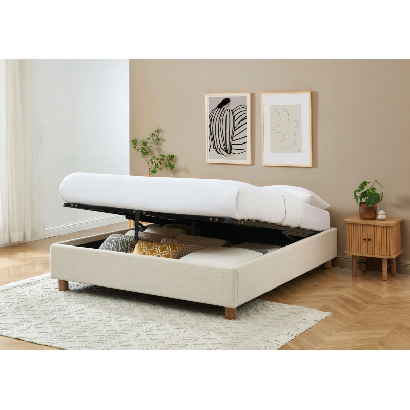 Lit coffre KORALL 160x200 tissu beige lin sommier inclus