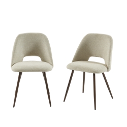 Lot de 2 chaises ELISABETH tissu beige pieds effet chêne