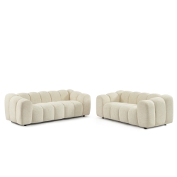 Ensemble canapés droits fixes 3+2 SUNNY tissu tweed écru