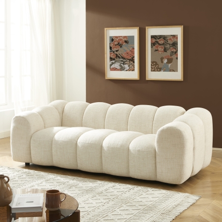 Ensemble canapés droits fixes 3+2 SUNNY tissu tweed écru