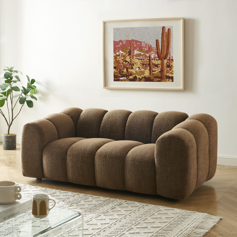 Ensemble canapés droits fixes 3+2 SUNNY tissu tweed marron