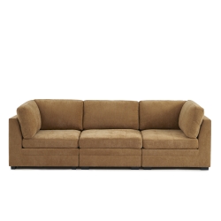 Canapé droit modulable 3 pièces BILLIE tissu chenille écureuil