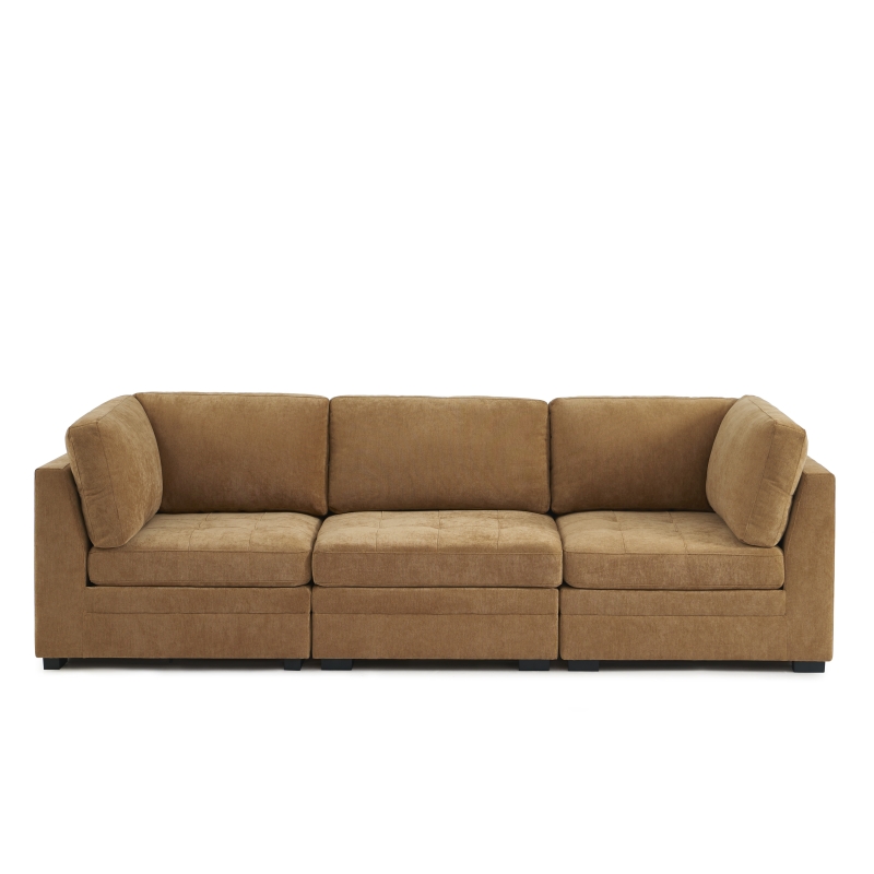 Canapé droit modulable 3 pièces BILLIE tissu chenille écureuil