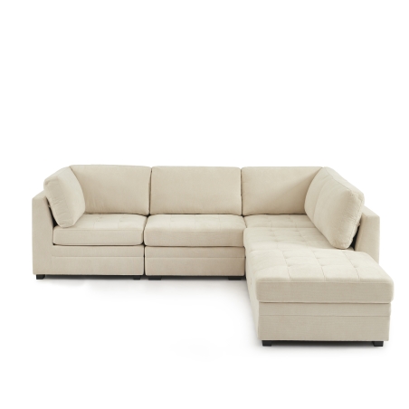 Canapé d'angle modulable 5 pièces BILLIE tissu chenille beige
