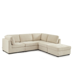 Canapé d'angle modulable 5 pièces BILLIE tissu chenille beige