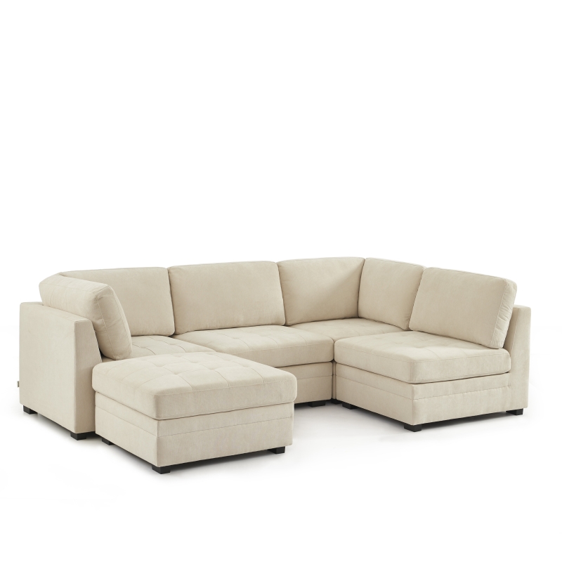 Canapé d'angle modulable 5 pièces BILLIE tissu chenille beige