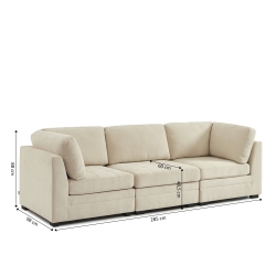 Canapé droit modulable 3 pièces BILLIE tissu chenille beige