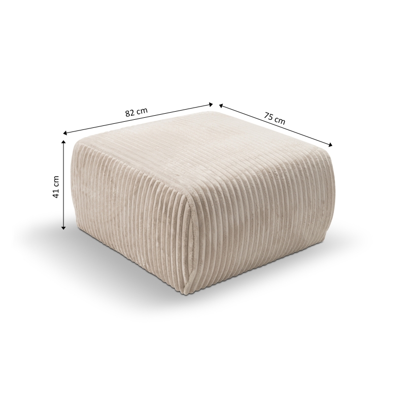 Pouf GLORIA fixe velours côtelé écru