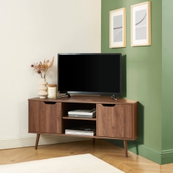 Meuble TV d'angle LYNA effet noyer 115cm