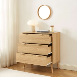 Commode JEANNE 3 tiroirs effet chêne 80cm