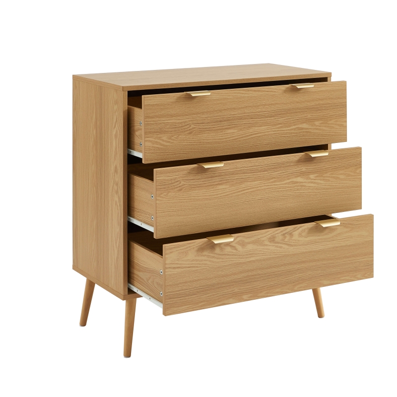 Commode JEANNE 3 tiroirs effet chêne 80cm