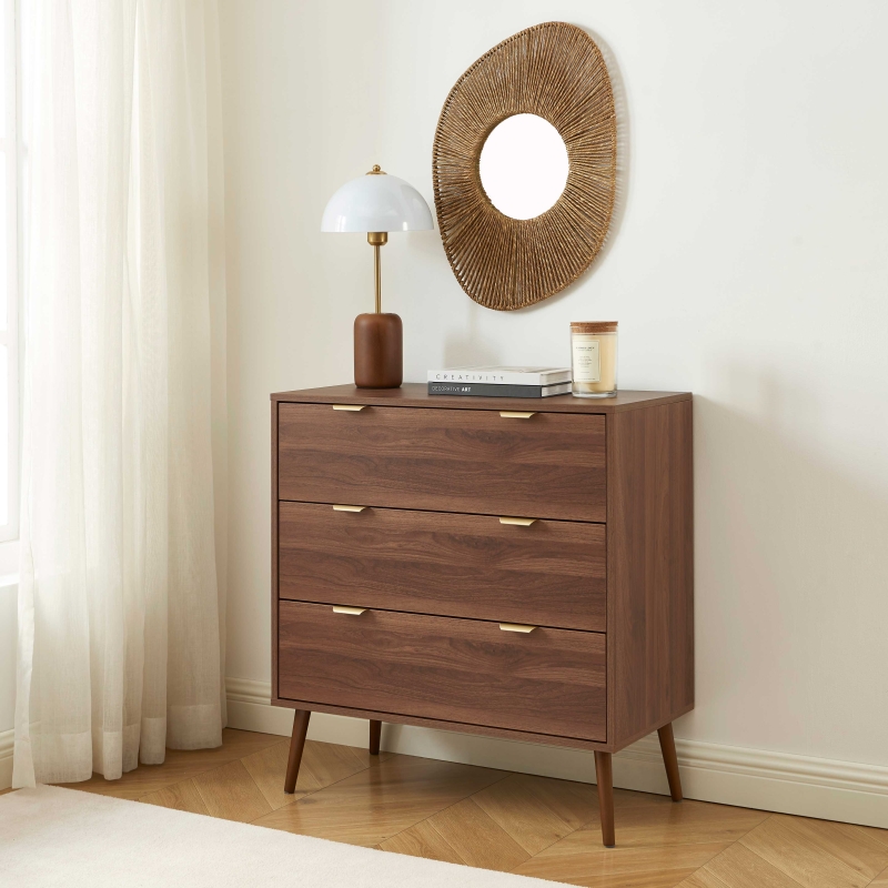 Commode JEANNE 3 tiroirs effet noyer 80cm