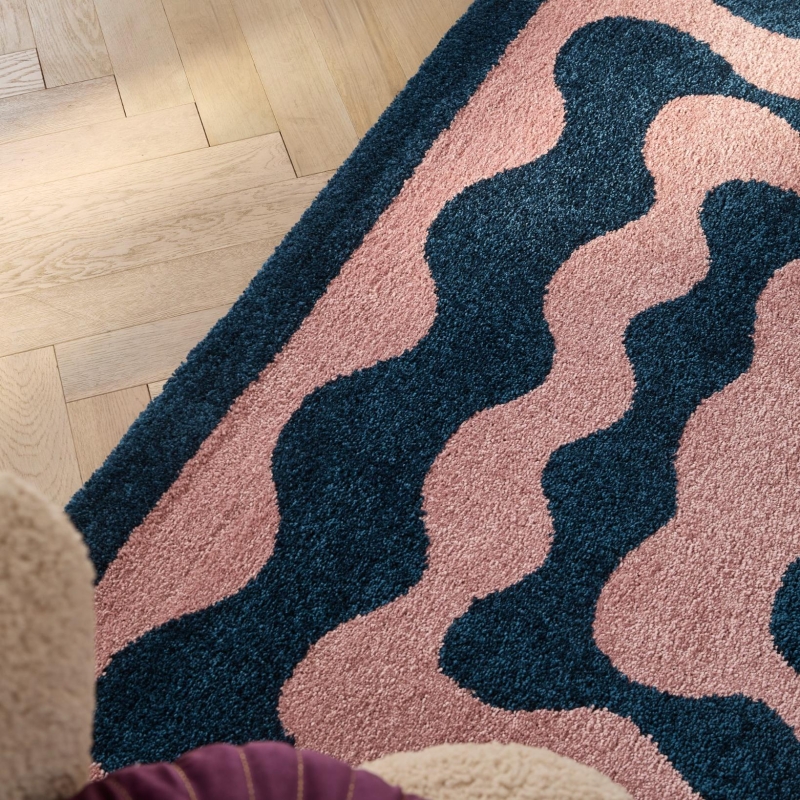 Tapis ABBY bleu motif vintage 80x140 cm