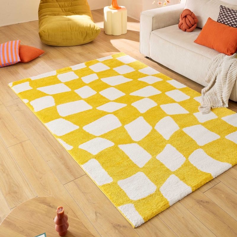 Tapis ABBY jaune motif vintage 160x230 cm