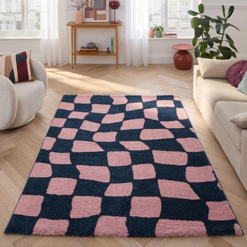 Tapis ABBY bleu motif vintage 80x140 cm
