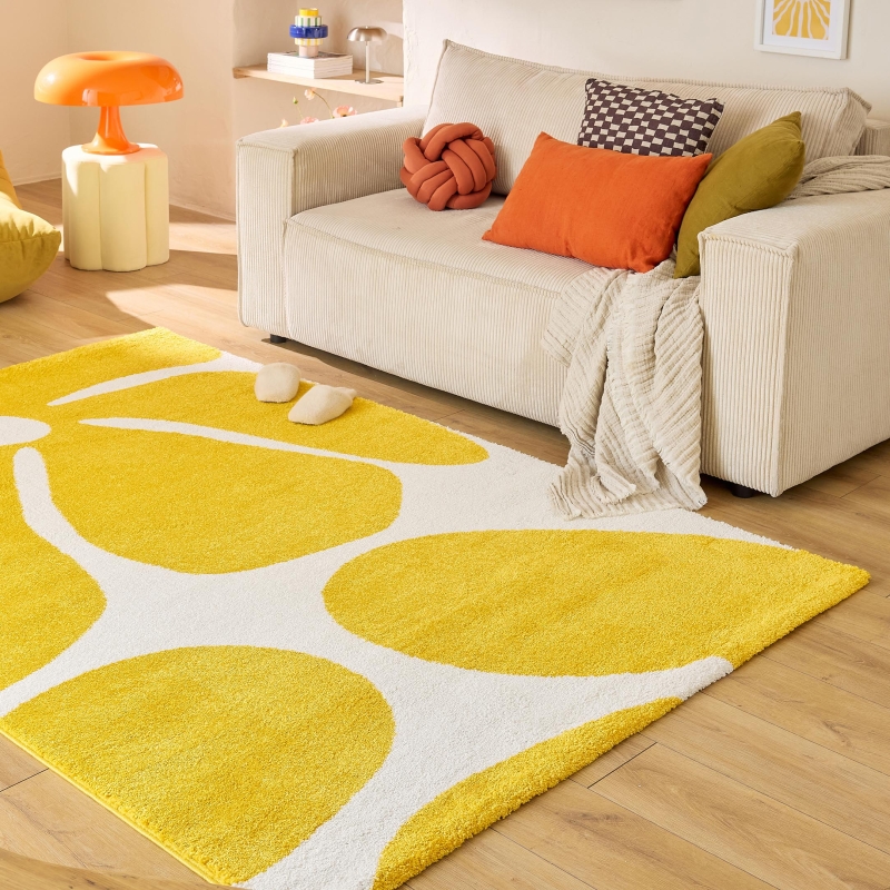 Tapis ABBY jaune motif vintage 80x140 cm