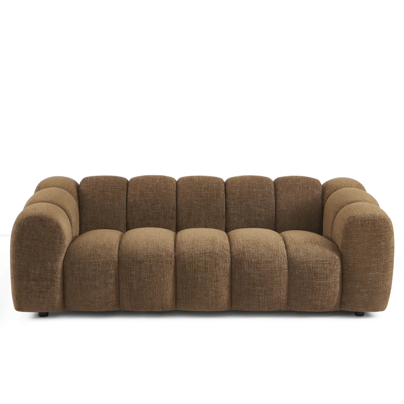 Canapé droit SUNNY 3 places tissu tweed marron