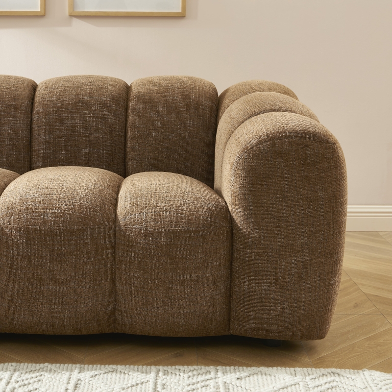 Canapé droit SUNNY 3 places tissu tweed marron