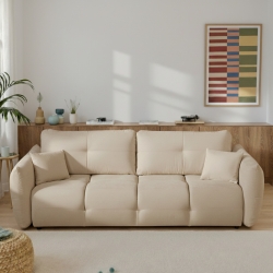 Canapé droit convertible COMO 3 places tissu chenille grège