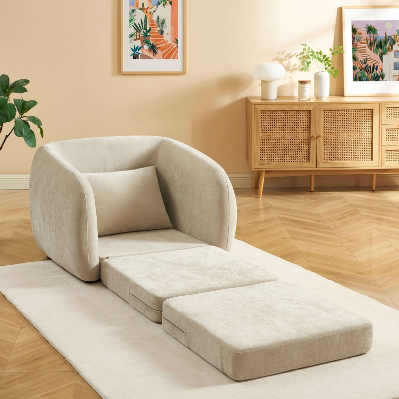 Fauteuil PAZ déplimousse tissu chenille beige