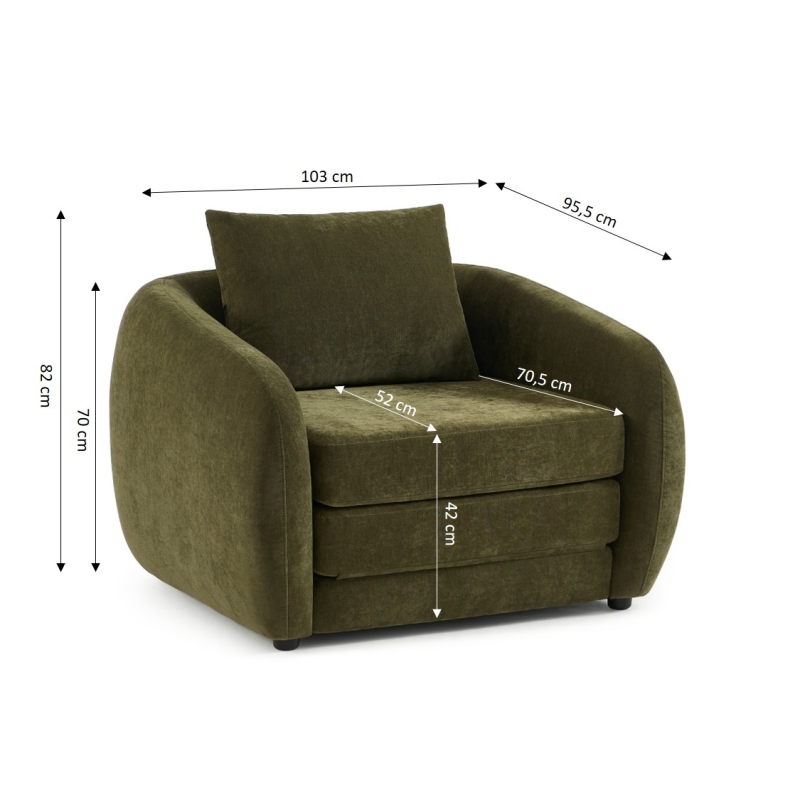 Fauteuil PAZ déplimousse tissu chenille vert