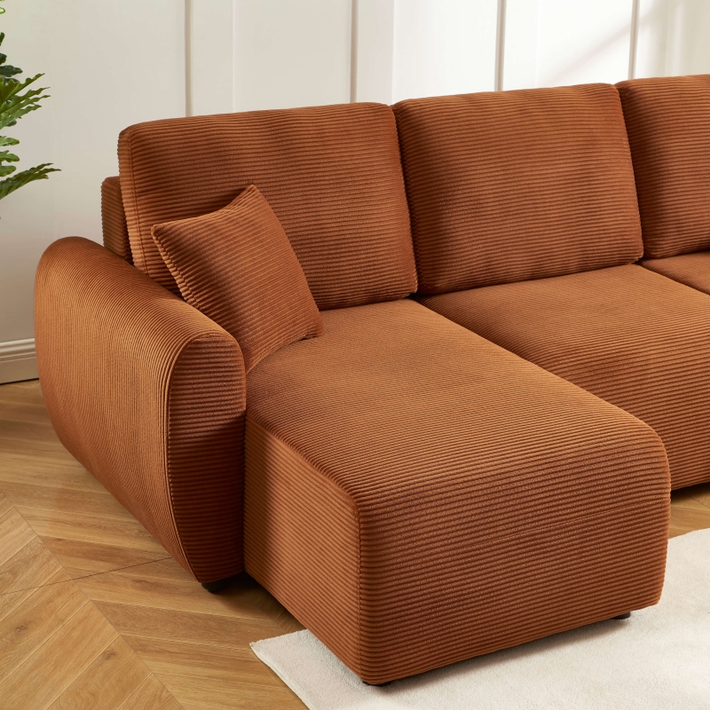 Canapé d'angle DANILO convertible velours côtelé terracotta 4 places